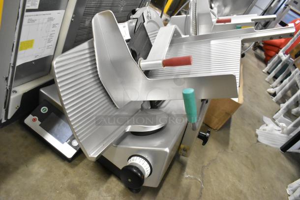 2020 Bizerba GSP HD meat slicer, metal, countertop model, excellent condition, 120V, 1 phase, adjustable thickness dial.