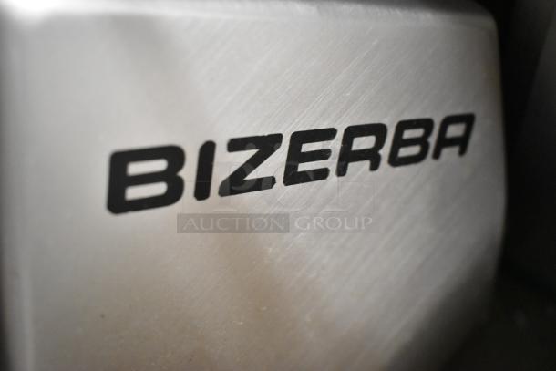 2020 Bizerba GSP HD commercial meat slicer, brushed metal finish, 120V, 1 phase. Logo displayed prominently.