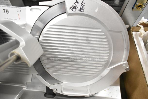 2020 Bizerba GSP HD meat slicer, 120V, 1 phase. Stainless steel blade, labeled "Blade Butt," in good condition.