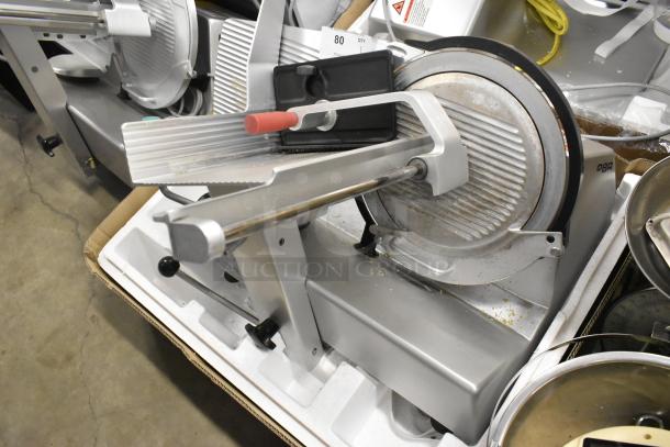 2018 Bizerba GSP H metal commercial meat slicer, 120 volts, 1 phase, countertop model in used condition.