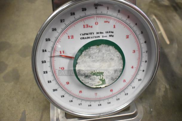2 Universal AccuWeigh Yamaha SM(N) / Marco SW10211 scales, 30 lb capacity. Dial shows wear; accurate and functional.