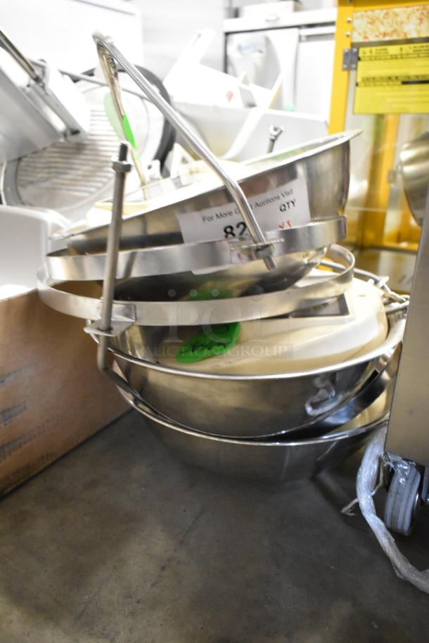 3 Detecto SCS30 hanging produce scales, 30 lb capacity each, stainless steel, with markings and tags, good condition.