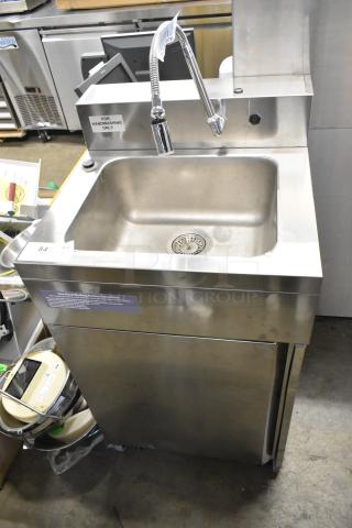 Easy Hardware Hybrid 684 stainless steel single bay sink on casters, commercial grade, labeled for handwashing only.