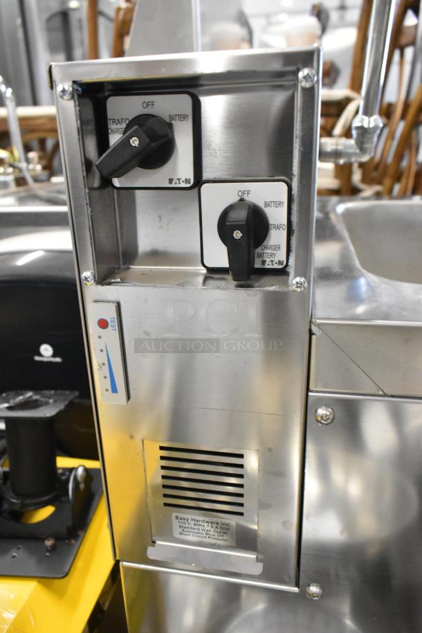 Easy Hardware Hybrid 684 stainless steel single bay sink, commercial casters, dial controls, safety markings, excellent condition.