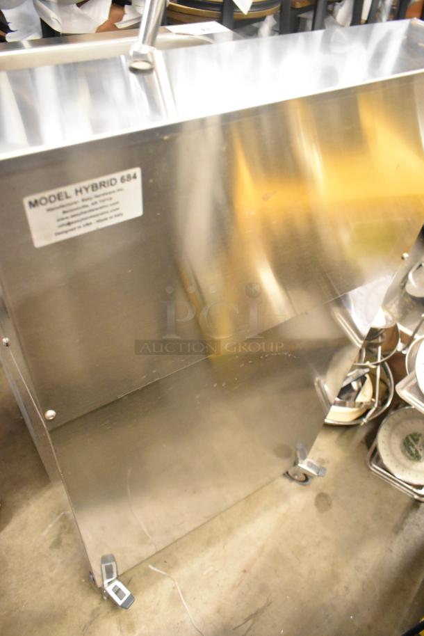 Easy Hardware Hybrid 684 stainless steel portable single bay sink on commercial casters, featuring model label and durable construction.