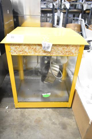 2019 OY-828 Metal Popcorn Machine, countertop model, 110 volts, 1 phase, transparent panels, popcorn graphic, used condition.