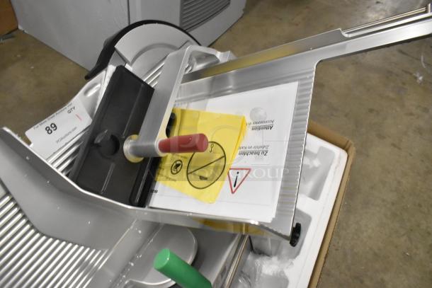 2024 Bizerba GSP H Metal Commercial Meat Slicer in excellent condition on countertop, visible auction tag "89", 120V.