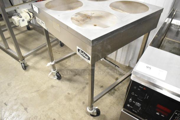 Belshaw Adamatic H&I-4 stainless steel glazing station, commercial casters, 208-240V, 1 phase, used condition, with labels.