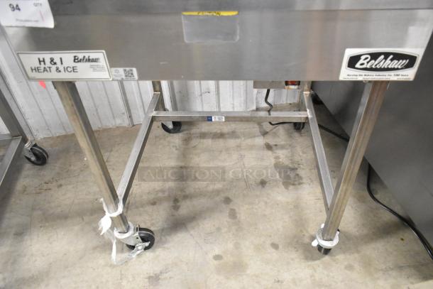 Belshaw Adamatic H&I-4 stainless steel heat & ice glazing station on casters, 208-240V, 1 phase, commercial use.