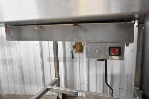 Belshaw Adamatic H&I-4 stainless steel glazing station, commercial floor style, on casters, 208-240V, 1 phase, with controls visible.