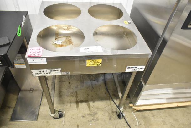 Belshaw Adamatic H&I-4 stainless steel glazing station, floor style, with commercial casters, 208-240V, 1 Phase.