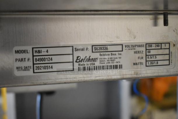 Belshaw Adamatic H&I-4 glazing station, stainless steel, on casters. Serial S639336, 208-240V, 1 phase. Made in USA.