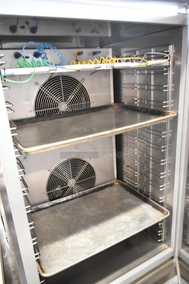 2021 Desmon GBF-15+ETL stainless steel commercial blast chiller with fans, shelves, and 4 probes on casters, 220V, 3 phase.
