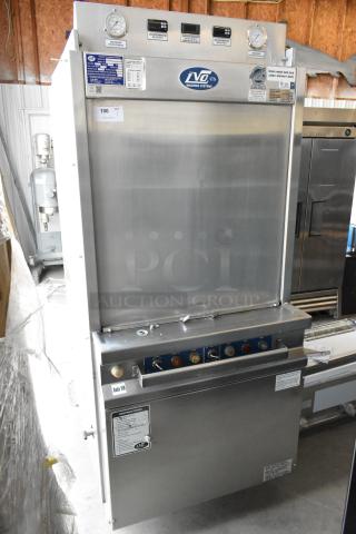 LVO FL14E stainless steel commercial front load pot and pan washer, 460V, 3 phase, excellent condition, clear labels.