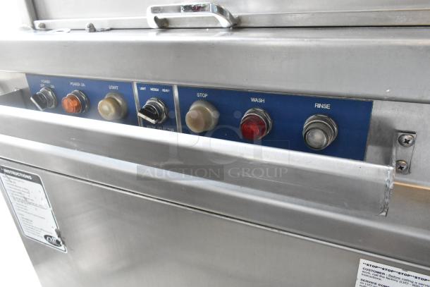 LVO FL14E stainless steel commercial pot and pan washer, front load, 460V, 3-phase, control panel detail shown.