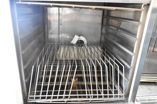 LVO FL14E stainless steel pot and pan washer, front load, commercial floor style, 460V, 3-phase, interior view.