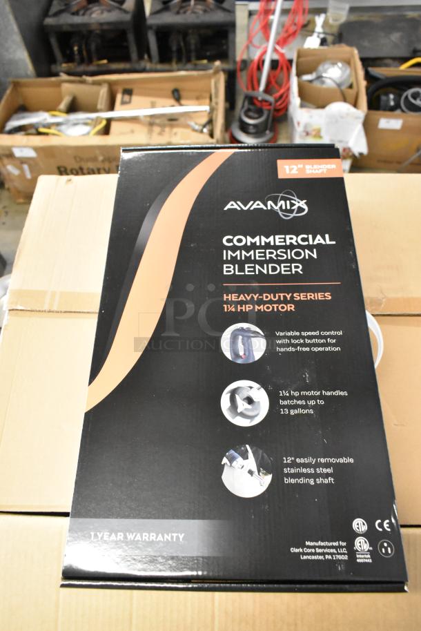 AvaMix 928IBHD12 12" Heavy-Duty Immersion Blender, 1 1/4 hp, 120V, new, in box. Features variable speed control.