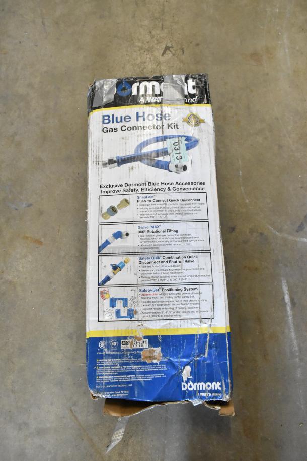 BRAND NEW SCRATCH AND DENT Dormont 16100KITS48 Gas Connector Kit, 48" SnapFast®, Swivel MAX®, Elbow, Restraining Cable, 1" Diameter. Box shows damage.