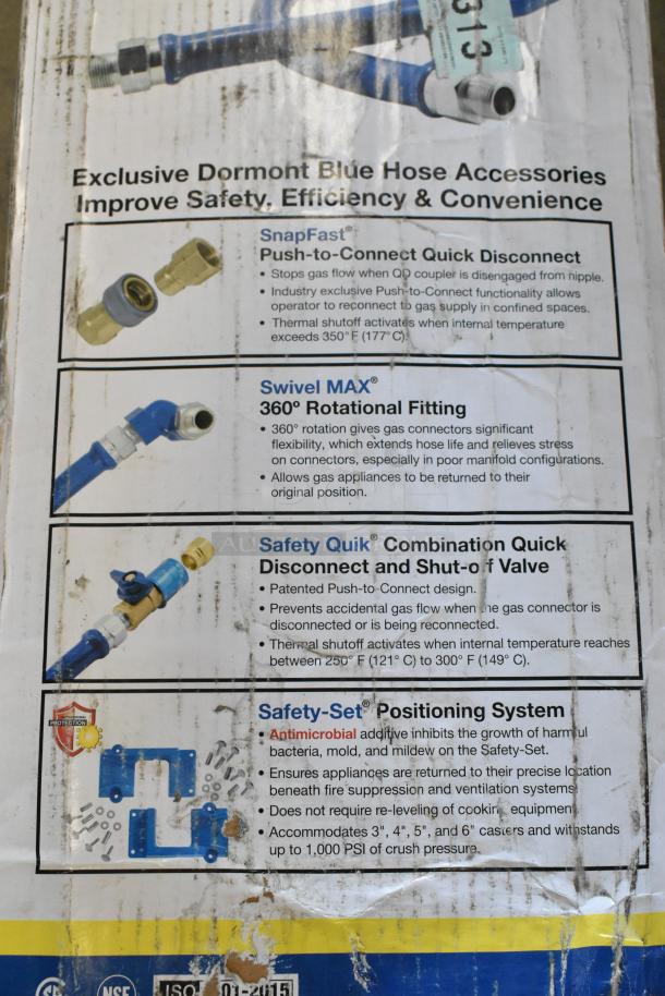BRAND NEW Dormont 16100KITS48 Gas Connector Kit, 48" length, 1" diameter, SnapFast® and Swivel MAX® features, with tags.