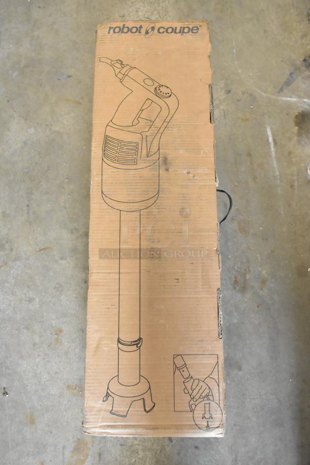 Brand new Robot Coupe MP450 Turbo 18" single-speed immersion blender in box, 120V, 1 phase, with scratch and dent condition.