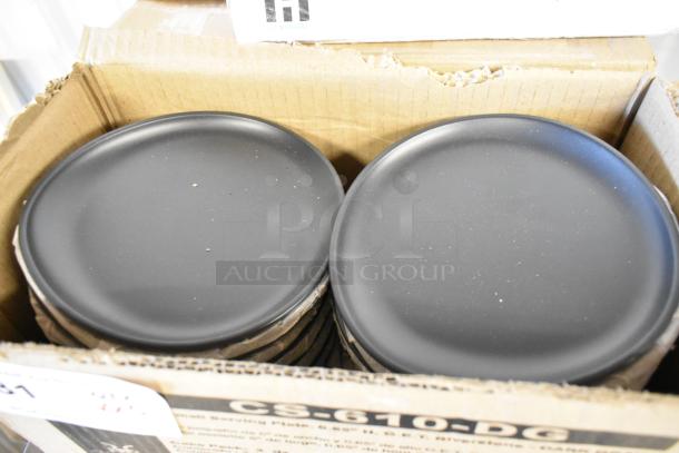 5 new scratch-and-dent GET Enterprises Riverstone 6" dark gray melamine coupe plates in box.