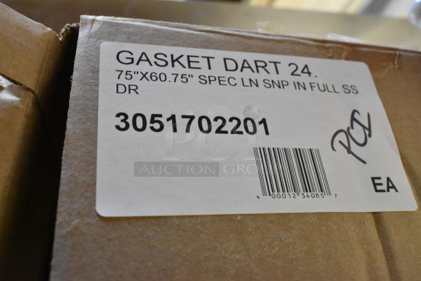 Brand new Delfield 1702201 equivalent door gasket, 24 3/4" x 60 3/4", box labeled "GASKET DART 24." with item number 3051702201.