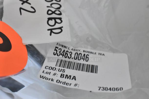 Bunn 53463.0046 Bubble Tea Funnel, new, label showing COO: US, Lot #: BMA, Work Order #: 7304060.