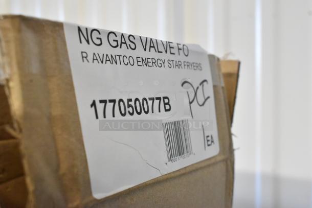 Brand new Avantco 177050077B natural gas valve for F3-ES-N, F4-ES-N, F5-ES-N; scratch and dent condition; labeled packaging.