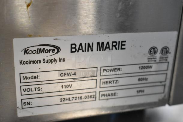 KoolMore CFW-4 stainless steel food warmer with minor scratches. Features 110V, 1200W, 60Hz, 1-phase.
