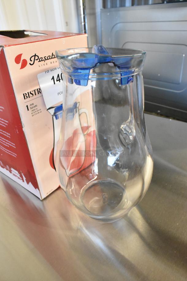 Brand new 61 oz. Pasabahce Bistro glass pitcher by Steelite International. Scratch and dent condition. Box visible.