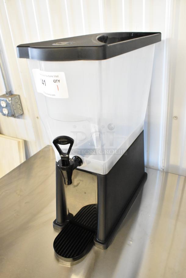 BRAND NEW Choice 176BD3BK2 3 Gallon Black Slim Beverage Dispenser with minor scratches, label reads "141 QTY 1".