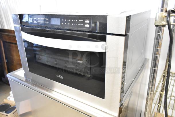 Brand new 2025 KoolMore KM-MD-1SS stainless-steel microwave drawer, 120 volts, 1 phase, visible control panel.