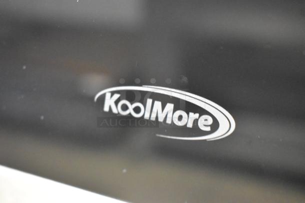 Brand new KoolMore KM-MD-1SS stainless-steel microwave drawer showing logo, 120V, 1 Phase, minor scratch and dent.