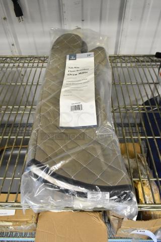 2 new Vigor SafeMitt 24" flame-retardant oven mitts with neoprene gusset in packaging. Model 187FLAME24HD.