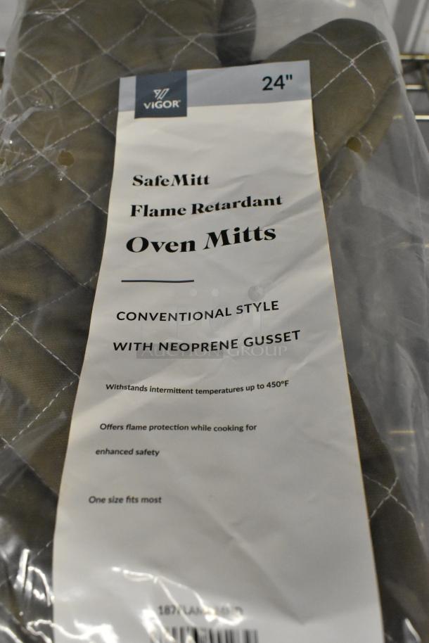 Vigor 24" SafeMitt oven mitts, flame retardant with neoprene gusset, new in package, withstands up to 450°F.