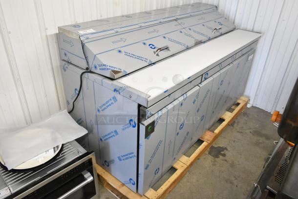 BRAND NEW 2025 Avantco 447APST72 sandwich salad prep table, stainless steel, commercial casters, 115V, packed in original wrap.