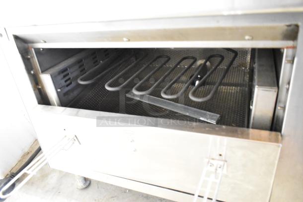 QNC GF5 stainless steel commercial countertop electric fryer, ventless, greaseless, 208V, 1 phase, interior heating elements visible.