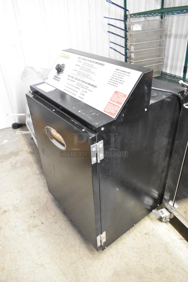 Pro Smoker N Roaster PK50PP electric smoker, metal build, 120V, 1 phase, black finish, commercial use, visible operation label.