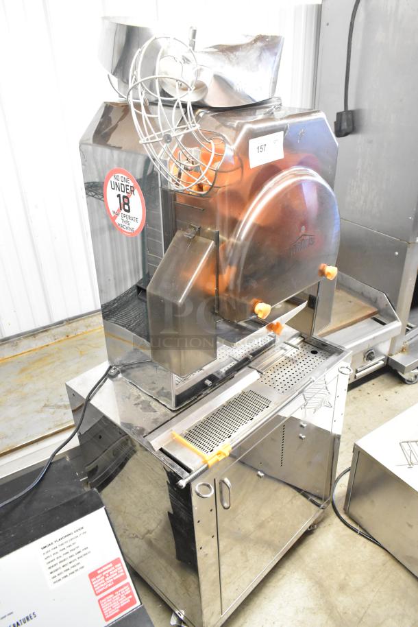 2018 Citrocasa 8000XB commercial citrus juicer, stainless steel, floor model, 115-120V, good condition, safety label visible.