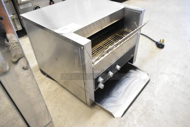 Vollrath JT3H stainless steel commercial countertop conveyor toaster oven, 220V, 1 phase. Appears in good condition.