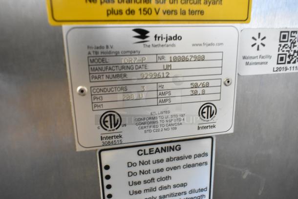 Fri-jado TDR7-P stainless steel electric rotisserie oven labeling. Features 208V, 3-phase, ETL certifications.