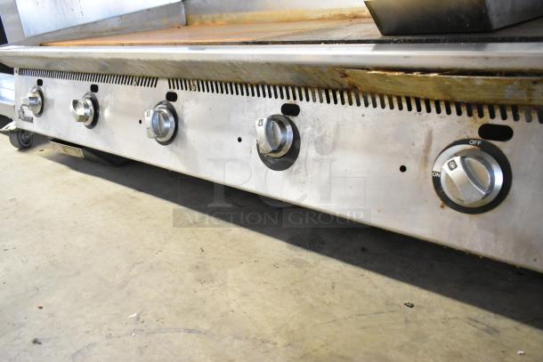 Star Ultra Max stainless steel gas flat top griddle, five control knobs, commercial countertop model, used condition.