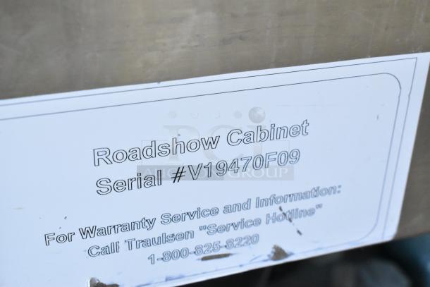 Traulsen TD078HT-ZSC01 stainless steel seafood display case, 115V, 1 phase. Tag shows "Roadshow Cabinet, Serial #V19470F09".