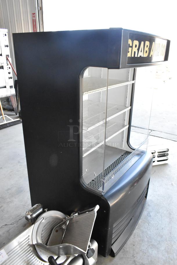 2017 True TAC-14GS-LD open merchandiser, metal, floor style, "Grab and Go" sign, shelves, 115V, 1 Phase, commercial use.