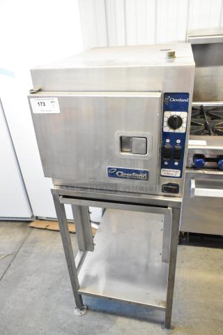 Cleveland 21CET8 SteamCraft Ultra 3 stainless steel steam cabinet on stand, 208V, 3 Phase. Good condition, control panel visible.