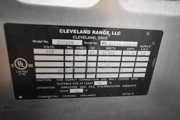 Cleveland 21CET8 SteamCraft Ultra 3, stainless steel electric steam cabinet, 208V, 3-phase, on equipment stand.