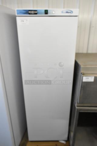 KoolMore KM-FMD12WH commercial white freezer, 12 Cu. ft., manual defrost, 115V, 1 Phase, clean condition, metal exterior.