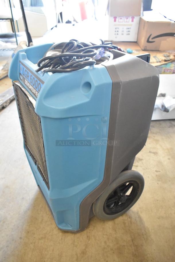 Drieaz LGR 6000Li Dehumidifier, 115 Volts, 1 Phase, blue and gray, with wheels and LGR 6000Li label.