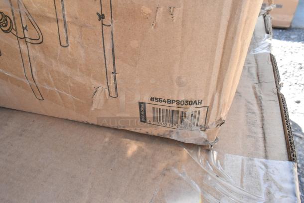 Cardboard box with product label "#554BPS030AH," states made in China, showing signs of damage. Scratch and dent item.