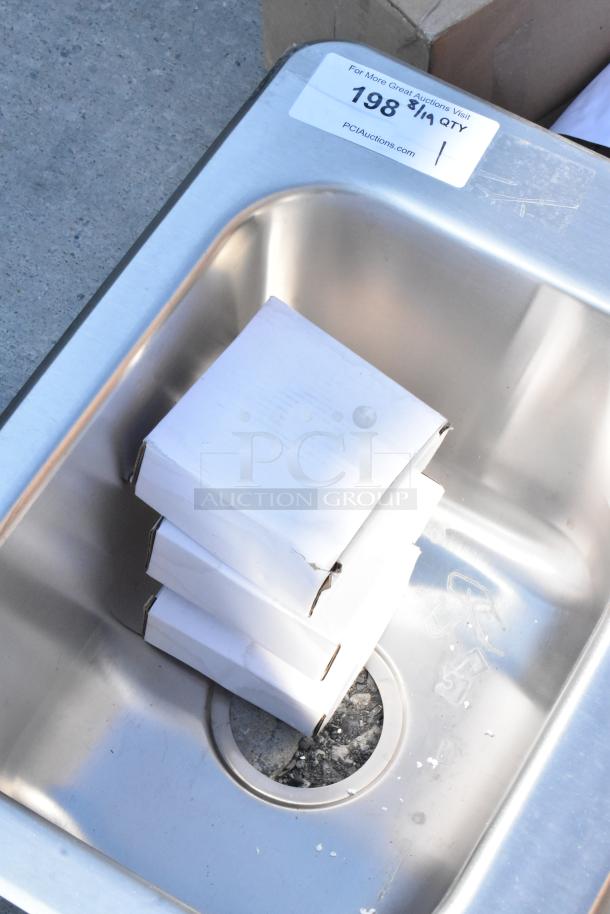 Brand new stainless steel commercial 3 bay drop-in sink, scratch and dent condition, with label "198 3/14 QTY".